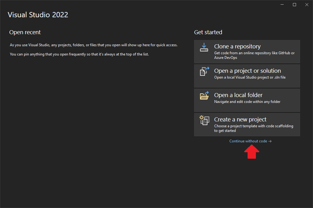 Visual Studio Launcher Continue Without Code