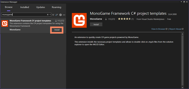 Visual Studio Extension Manager