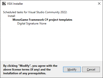 VSIX Installer Window
