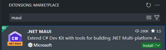 Figure 2-2: The .NET MAUI Extension listed in Visual Studio Code