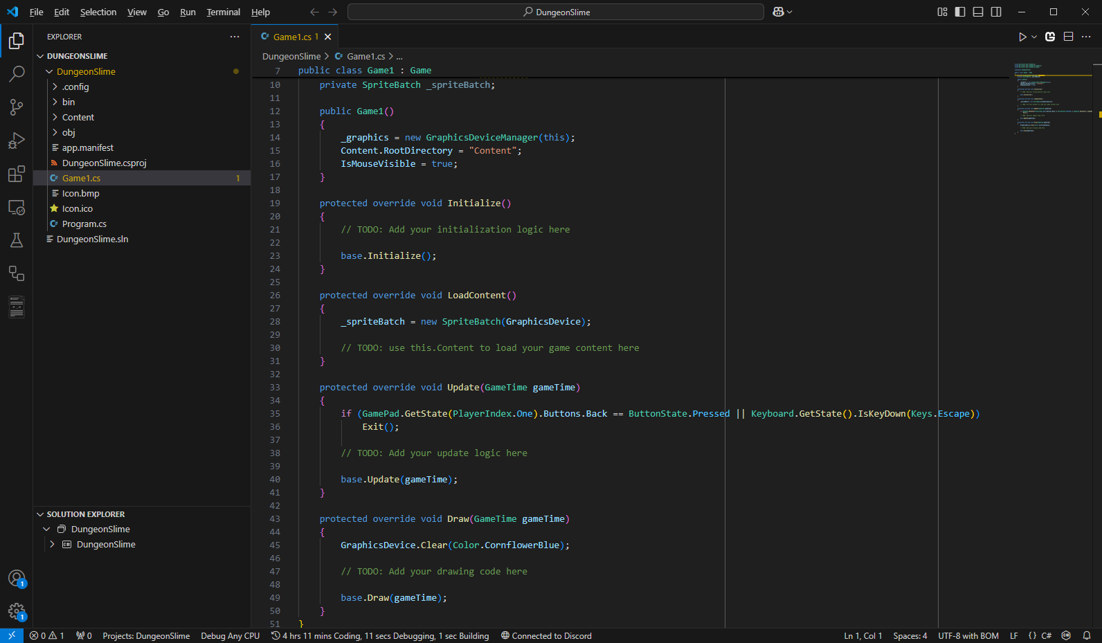 Figure 2-3: A new MonoGame project after being created in Visual Studio Code