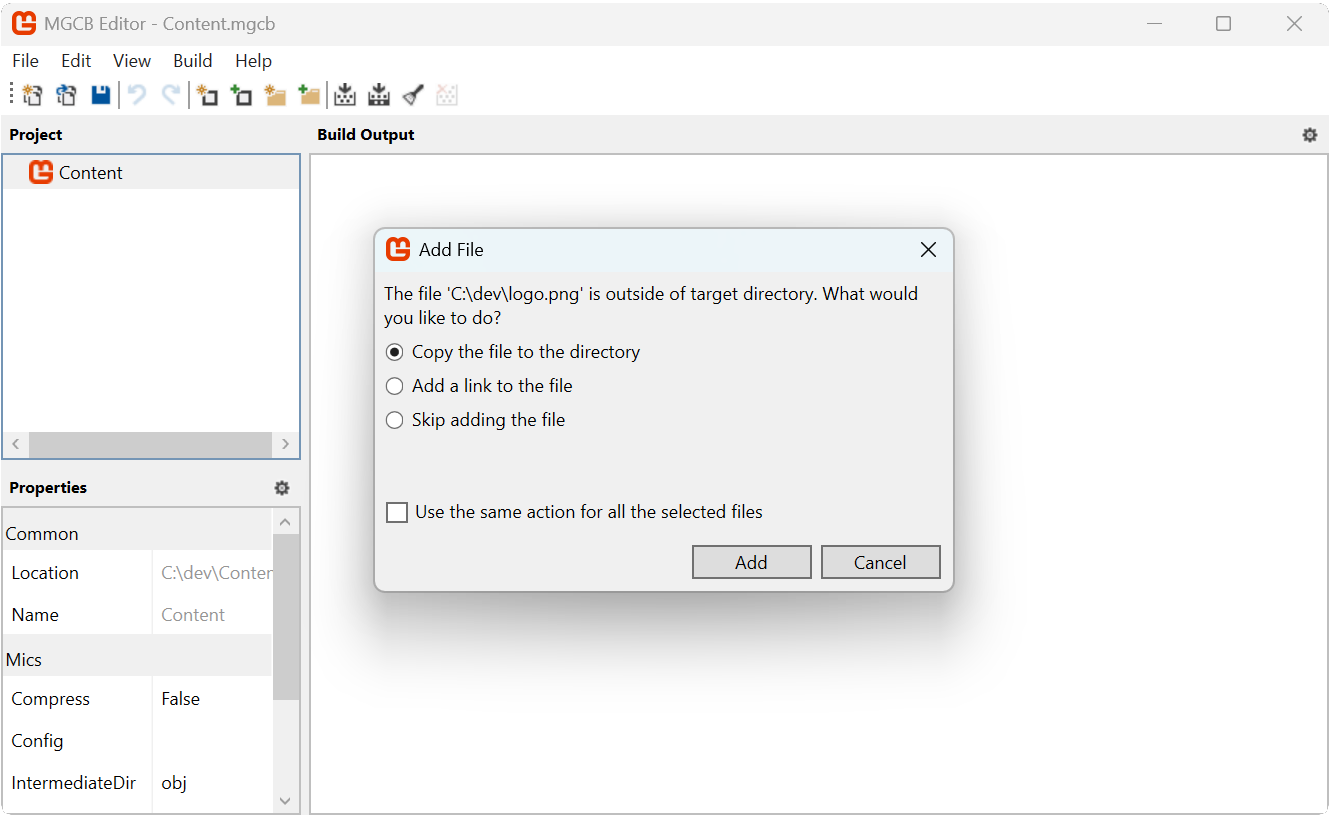 Figure 5-5: Add existing file pop-up