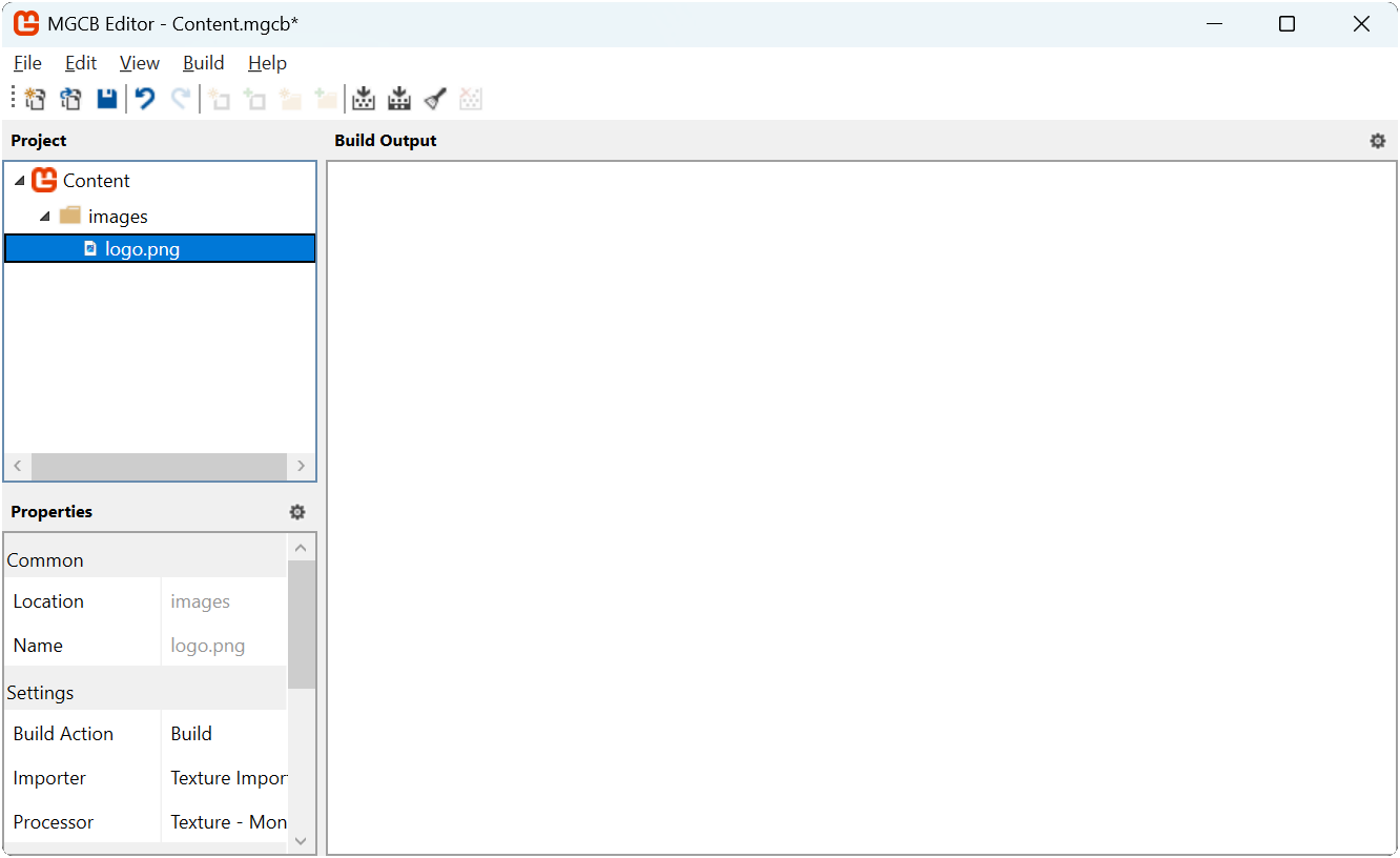 Figure 5-6: The logo image added to the content project in the MGCB Editor