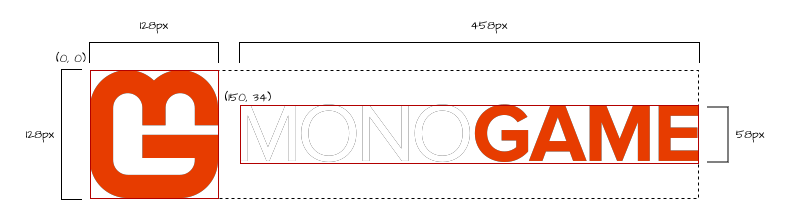 Figure 6-14: The MonoGame logo broken down into the icon and wordmark regions