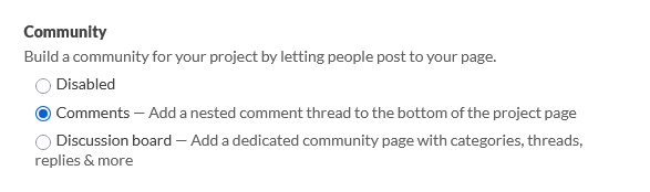 Figure 26-9: Community feature settings available for game projects