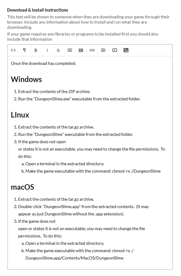 Figure 26-8: Example of download and installation instructions for a MonoGame project