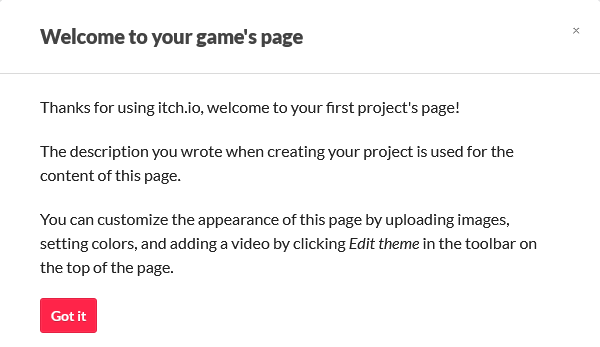 Figure 26-13: Initial information popup after saving a new project